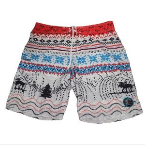 O’Neill Winter Sweater Print Red White & Blue Board Shorts Men's Size 38 EUC